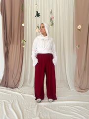 LINEN PANT IN BURGUNDY