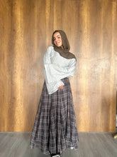 Chiffon Crush Skirt - Brown Plaid