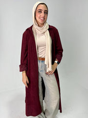 Long ribbed shirt in burgundy