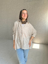 Embroidered Linen Shirt Oversize - Beige