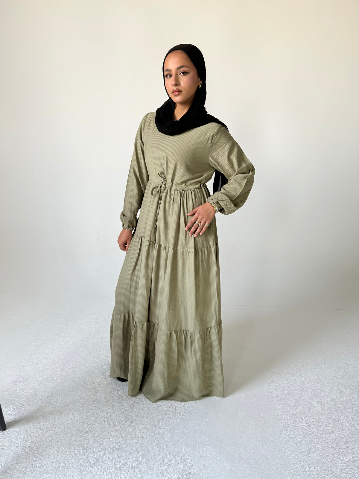 Zahra Dress with Belt in Olive