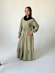 Zahra Dress with Belt in Olive