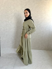 Zahra Dress with Belt in Olive