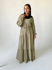 Zahra Dress with Belt in Olive