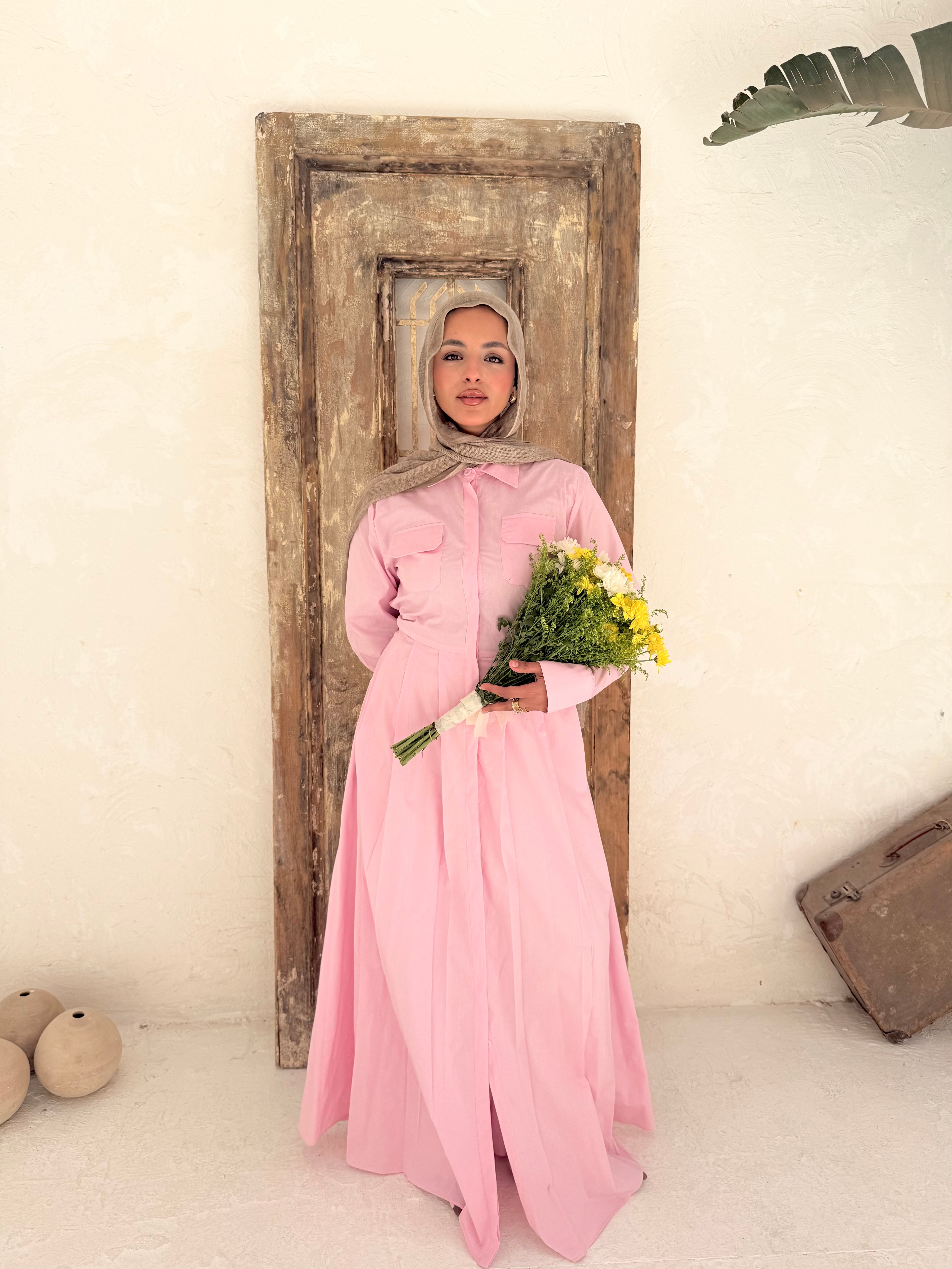 pink poplin maxi dress Pink Cotton Poplin A-Line Deep Neck Sleeveless Maxi Dress 54" / Petite (5'1" and below)