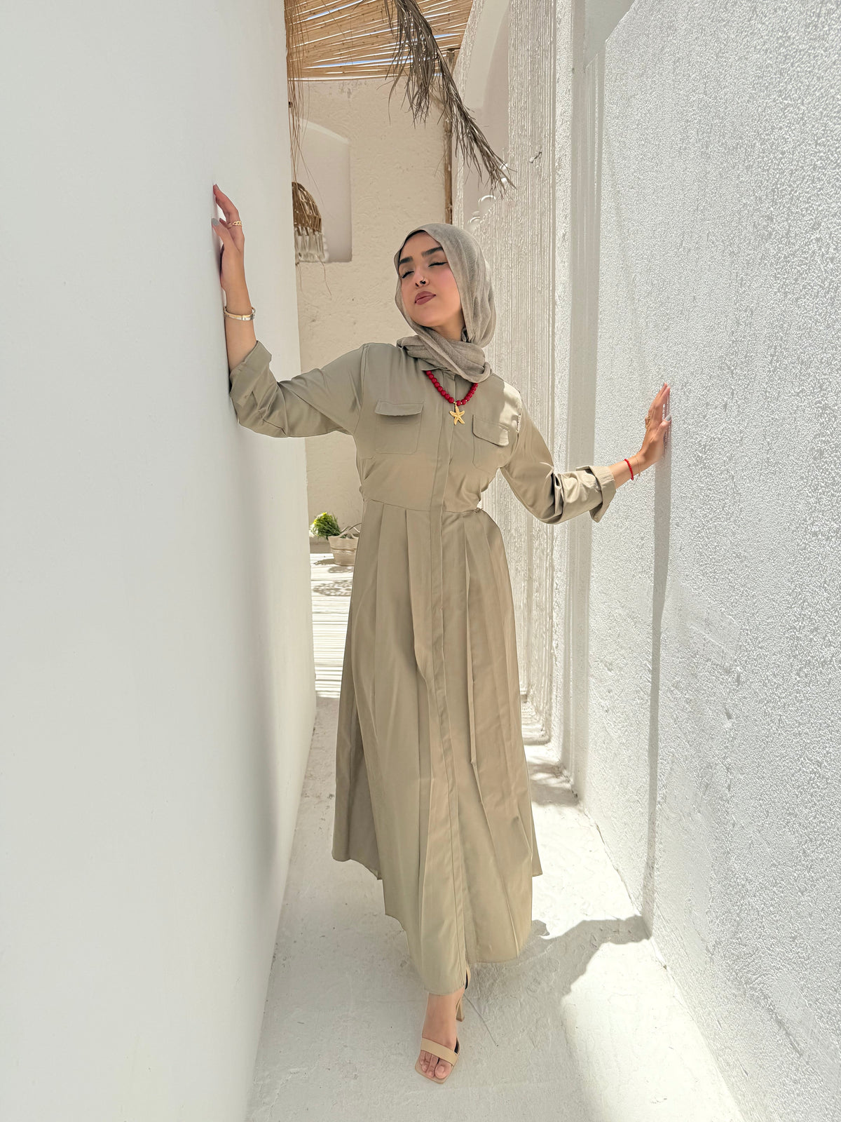 Poplin Maxi Dress - Olive