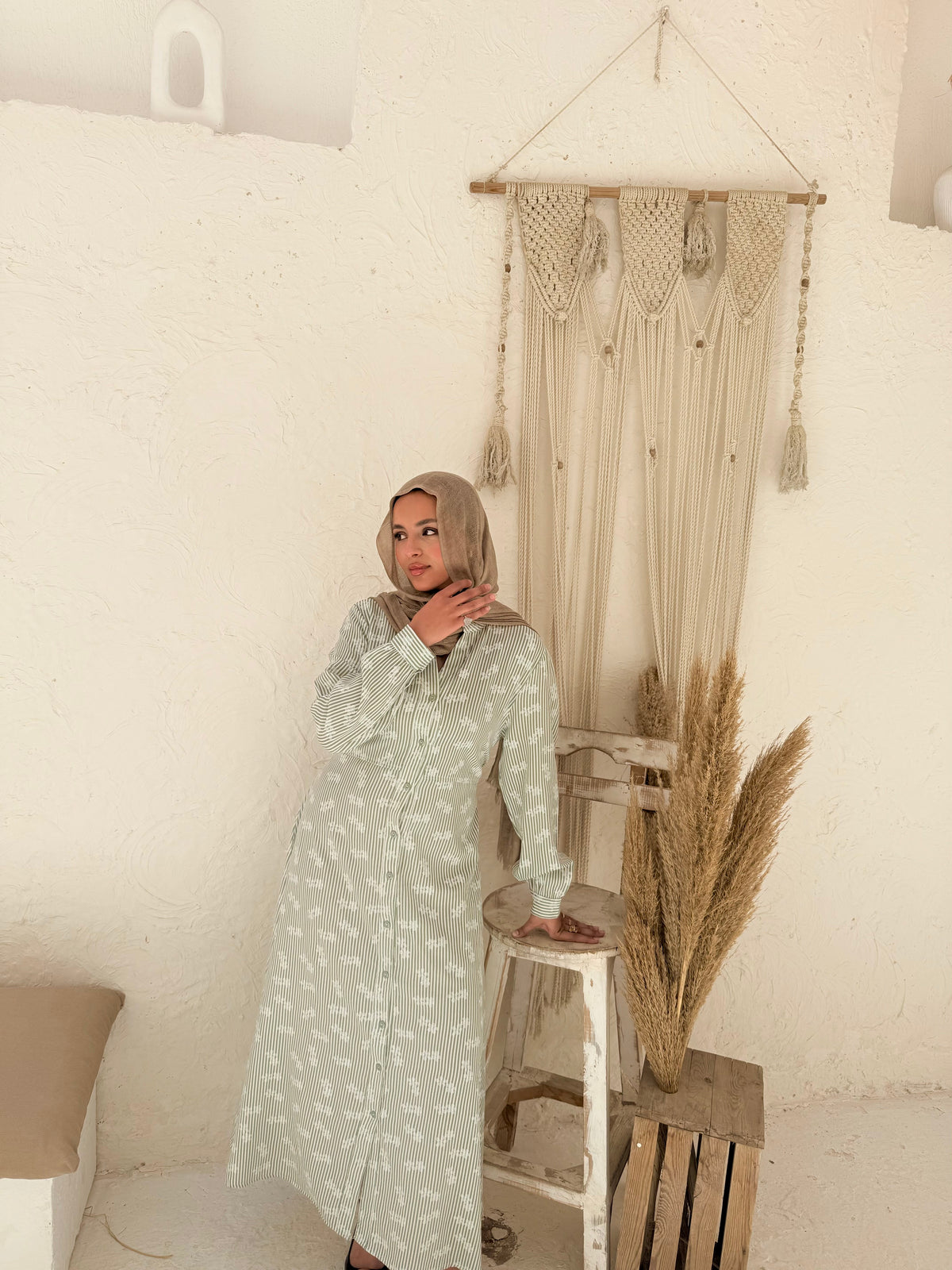 Stripe Flower Shirt dress - Olive