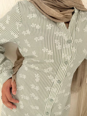 Stripe Flower Shirt dress - Olive