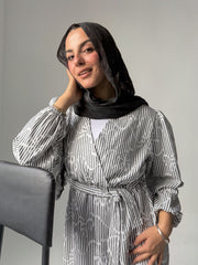 Striped Wrap Dress - Black
