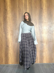 Chiffon Crush Skirt - Brown Plaid