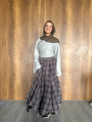 Chiffon Crush Skirt - Brown Plaid