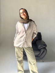 Linen Strass Stiped Shirt - Beige