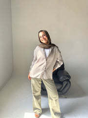 Linen Strass Stiped Shirt - Beige