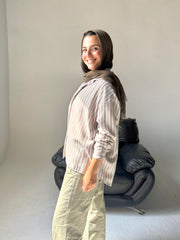 Linen Strass Stiped Shirt - Beige