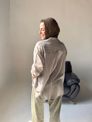 Linen Strass Stiped Shirt - Beige