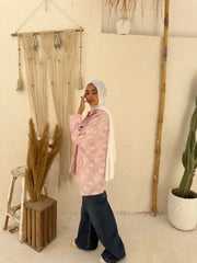 Embroidered Linen Shirt Oversize - Pink
