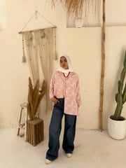 Embroidered Linen Shirt Oversize - Pink
