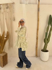 Embroidered Linen Shirt Oversize - Mint