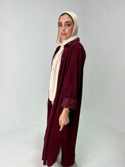 Long ribbed shirt in burgundy