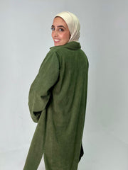 Long ribbed shirt in olive