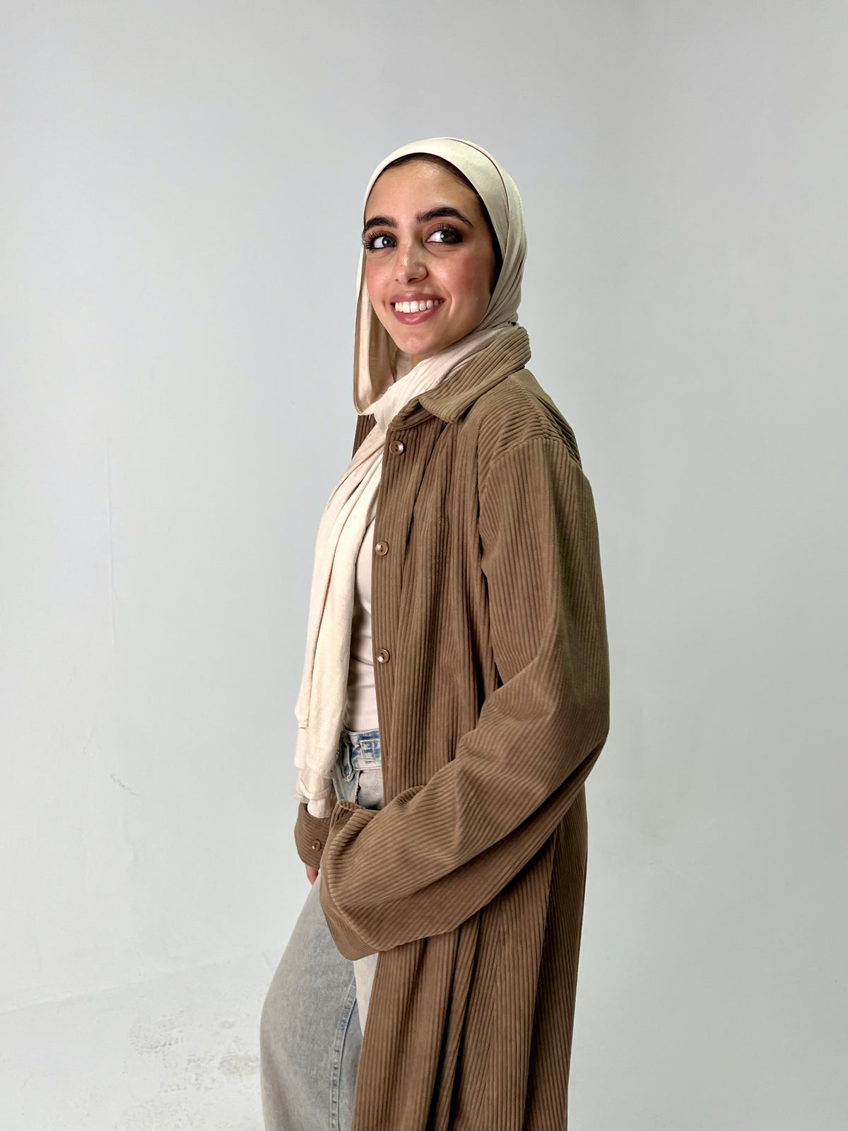 Long ribbed shirt in Beige