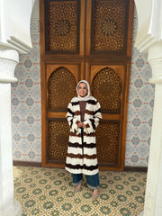 Striped Long Cardigan in Brown