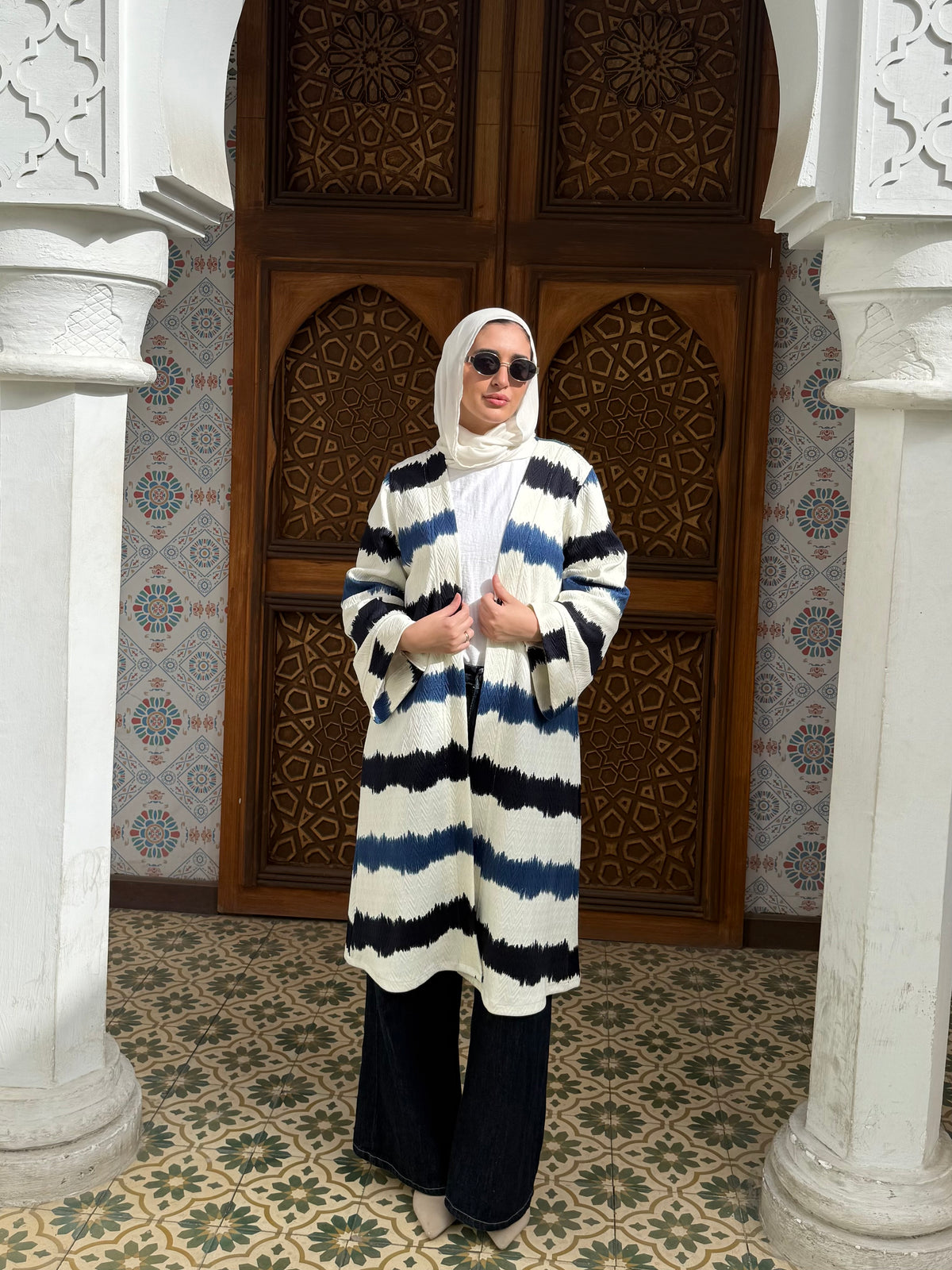 Striped Long Cardigan in Blue