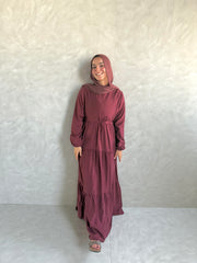 Zahra Dress with Belt in Burgundy