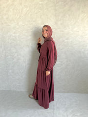Zahra Dress with Belt in Burgundy