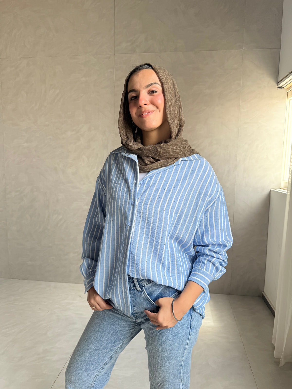 Linen Strass Stiped Shirt - Blue