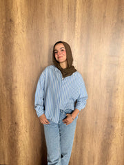 Linen Strass Stiped Shirt - Blue