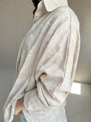 Embroidered Linen Shirt Oversize - Beige