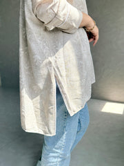 Embroidered Linen Shirt Oversize - Beige