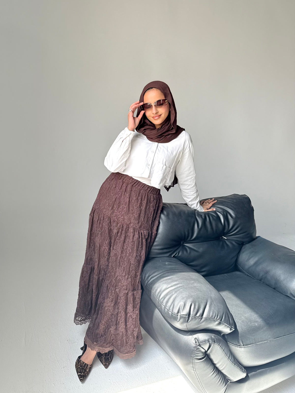 Long Lace Skirt - Brown
