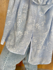 Embroidered Linen Shirt Oversize - Blue