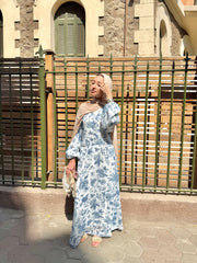 floral dress in blue