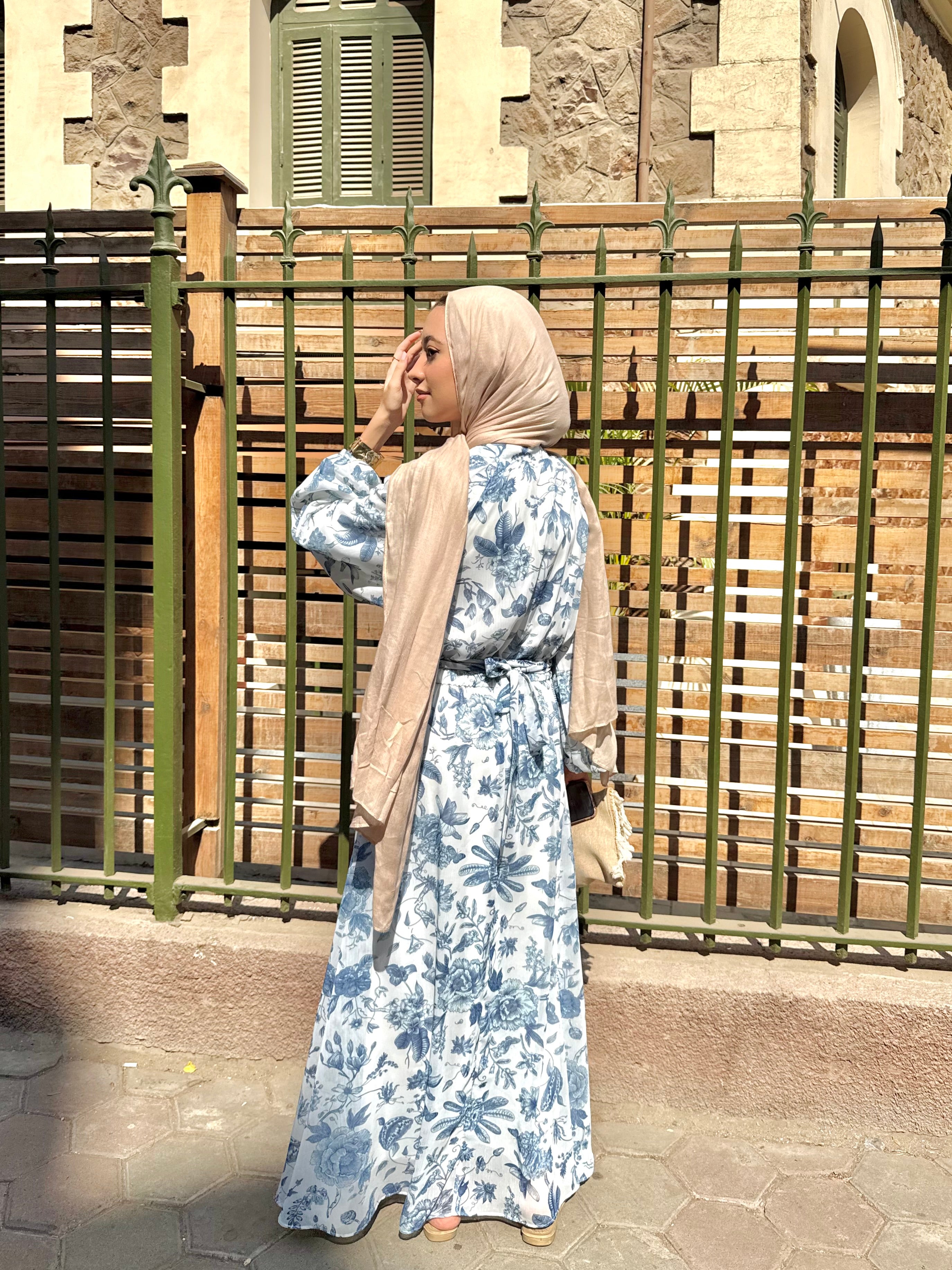 floral dress in blue