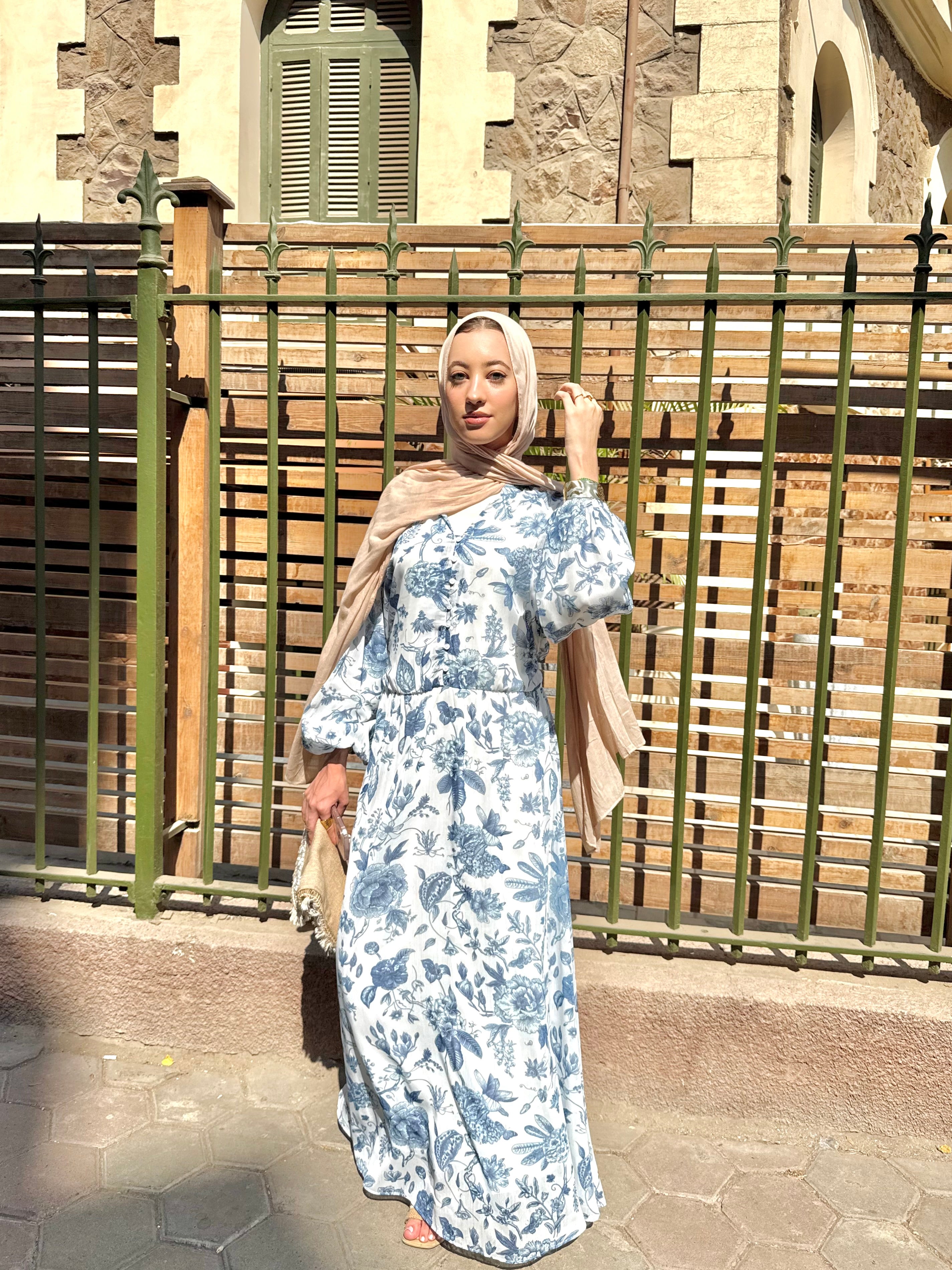 floral dress in blue