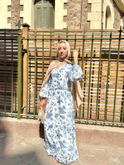 floral dress in blue