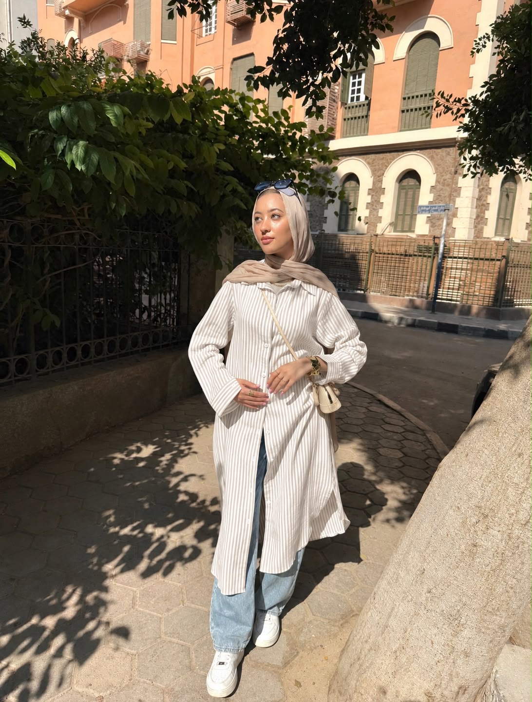 Lujain Strapped Long Shirt in Beige