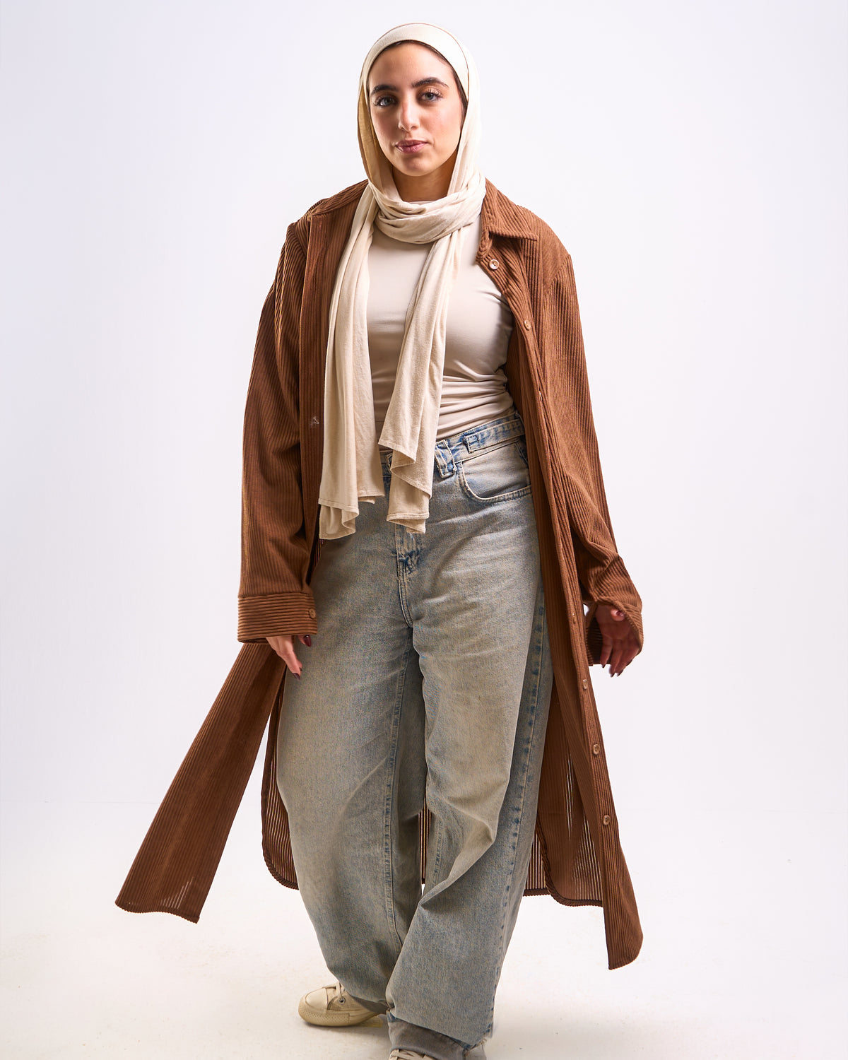 Long ribbed shirt in Brown